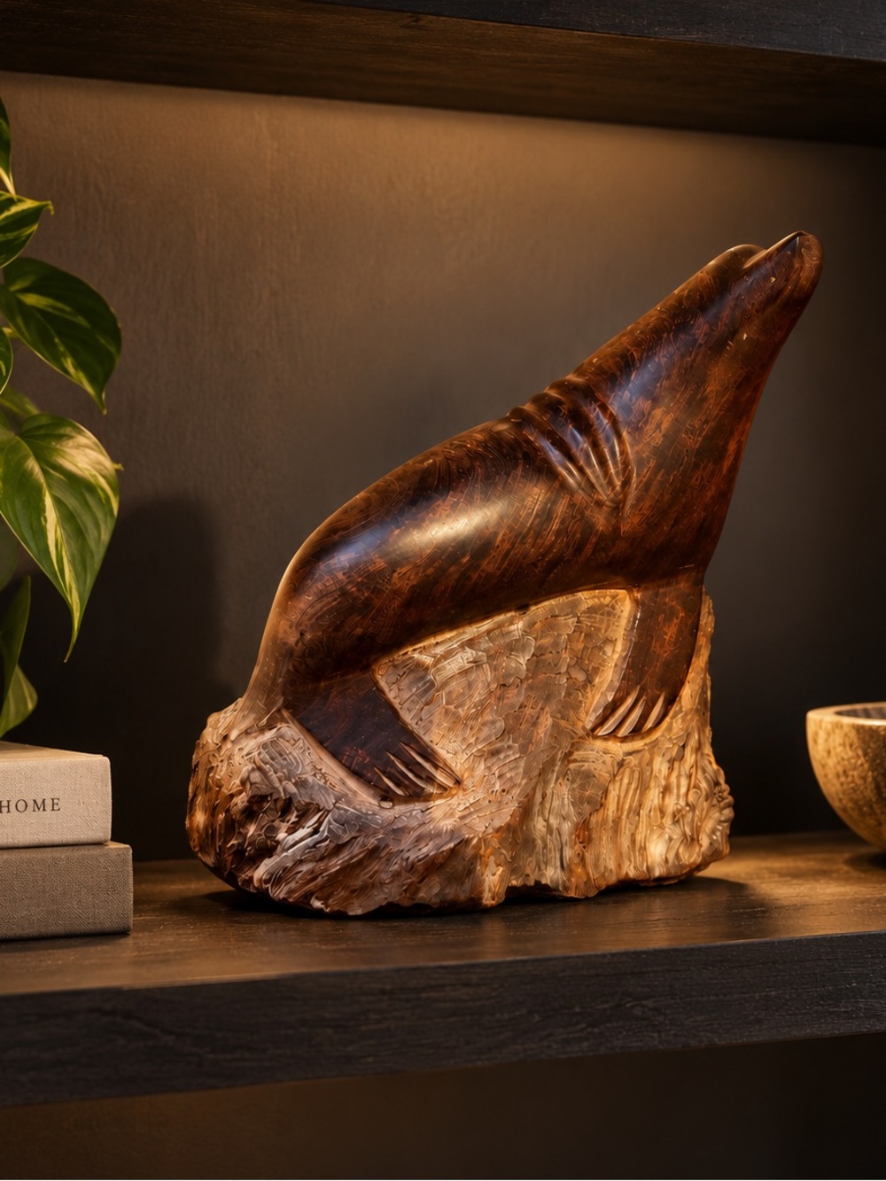 Carved Ironwood Sea Lion Sculpture